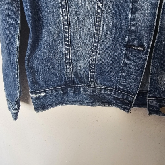 Design Lab Lord Taylor Fur‎ Trim Bomber Jean Jacket Womens Size XS / TP - Picture 5 of 13